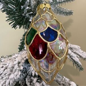 Elegant Gold Painted Glass Teardrop Christmas Tree Ornament
